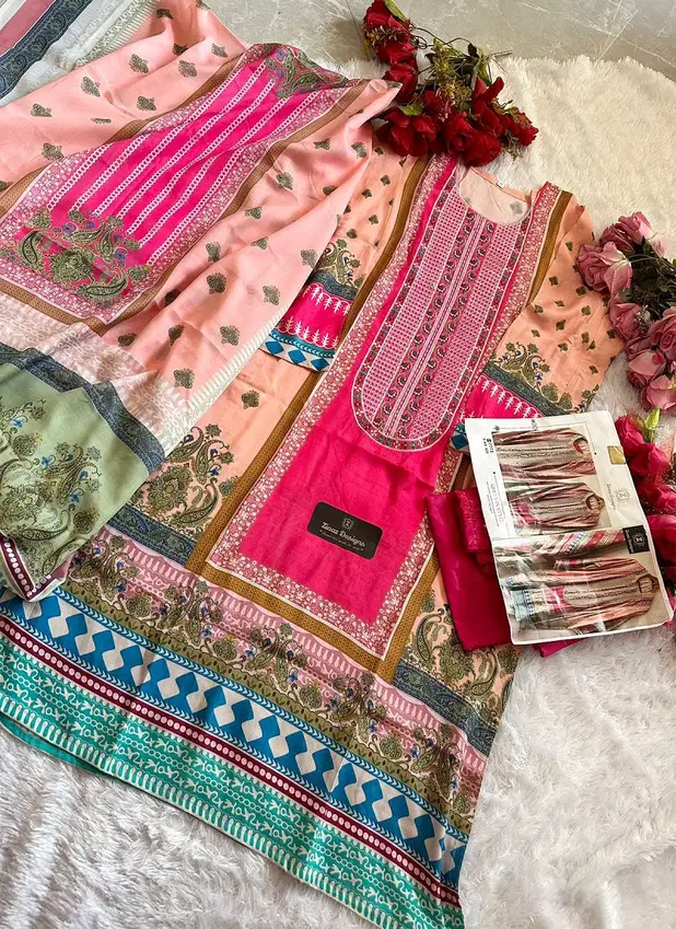 Ziaaz Designs 625 Muslin Cotton Embroidery Pakistani Suits Wholesale Market In Surat
