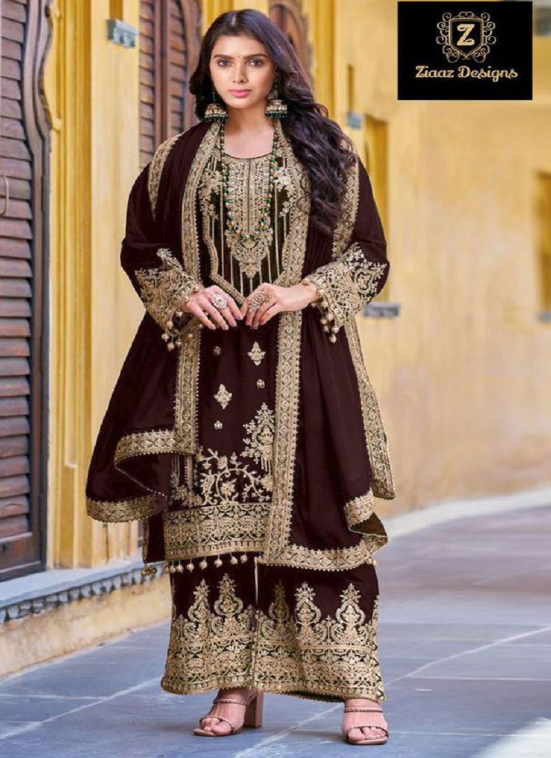 Ziaaz Designs 640 Colour Velvet Embroidery Pakistani Suits Exporters In India Catalog