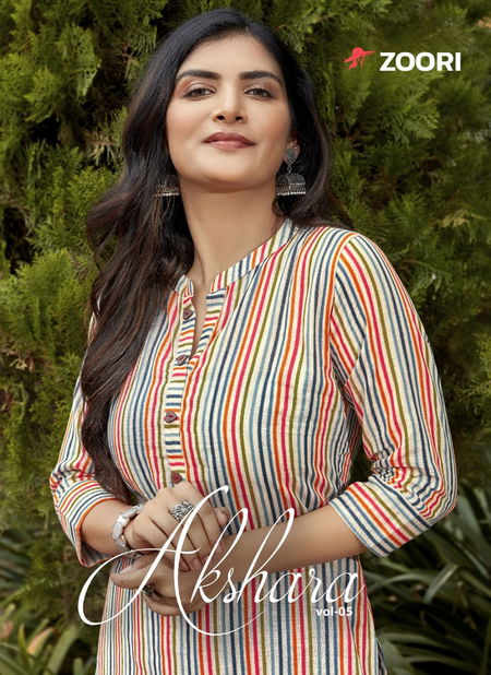 Zoori Akshara 5 Latest fancy Regular Wear Rayon Printed Kurtis Collection Catalog