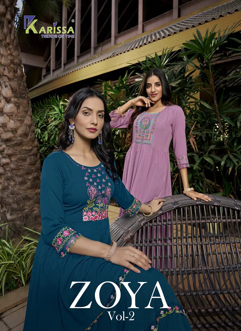 Zoya Vol 2 By Karissa Rayon Long Designer Kurtis Wholesale Price In Surat
 Catalog