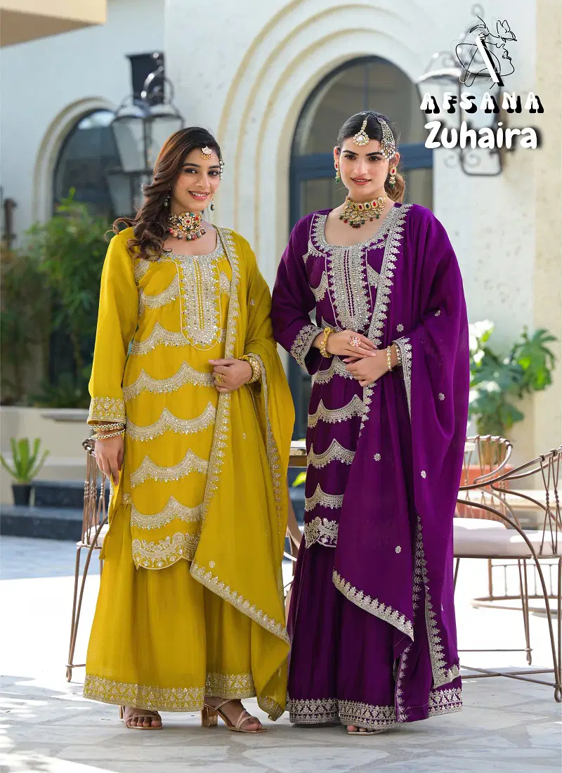 Zuhaira By Afsana Chinon Embroidery Readymade Suits Wholesale Online Catalog