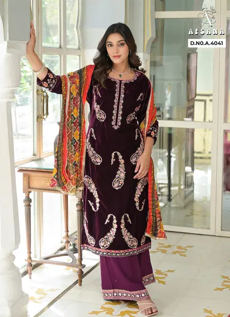 Zunaira 4040 By Afsana Velvet Embroidery Readymade Suit Suppliers In India