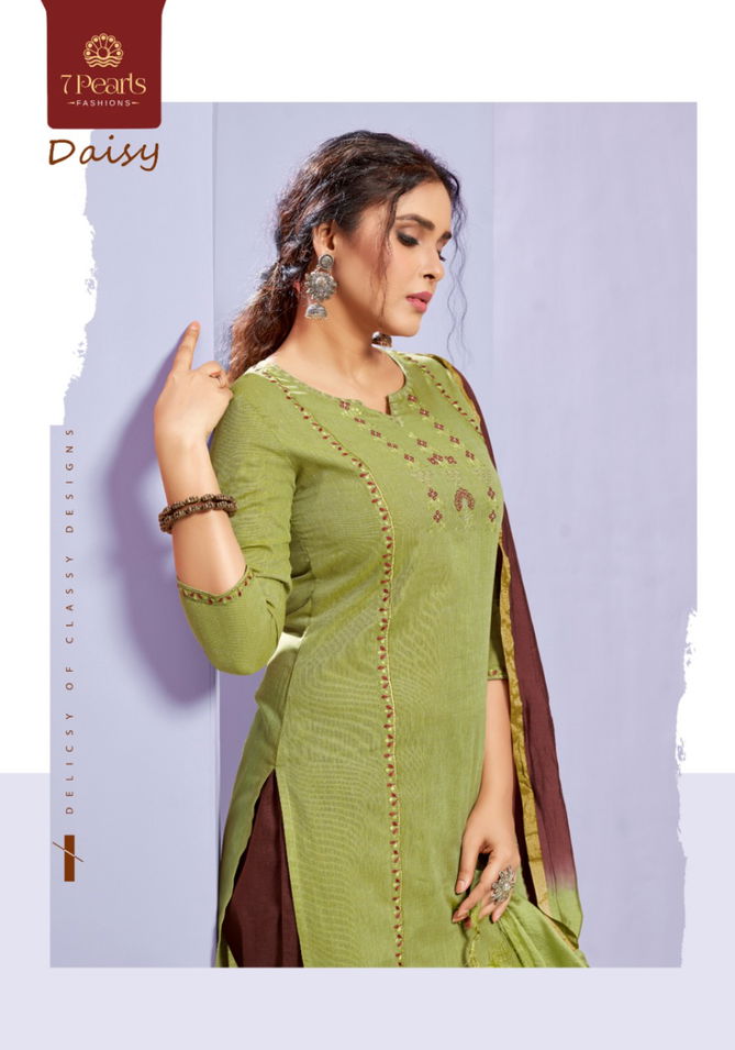 7 Pearls Daisy Cotton With Embroidery Work Ethnic Wear Kurti Pant With Dupatta Ready Made Collection
