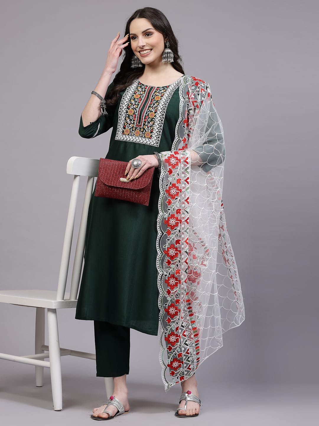 Shamal Viscose Reyon Embroidery Kurti With Bottom Dupatta Wholesale Shop In Surat