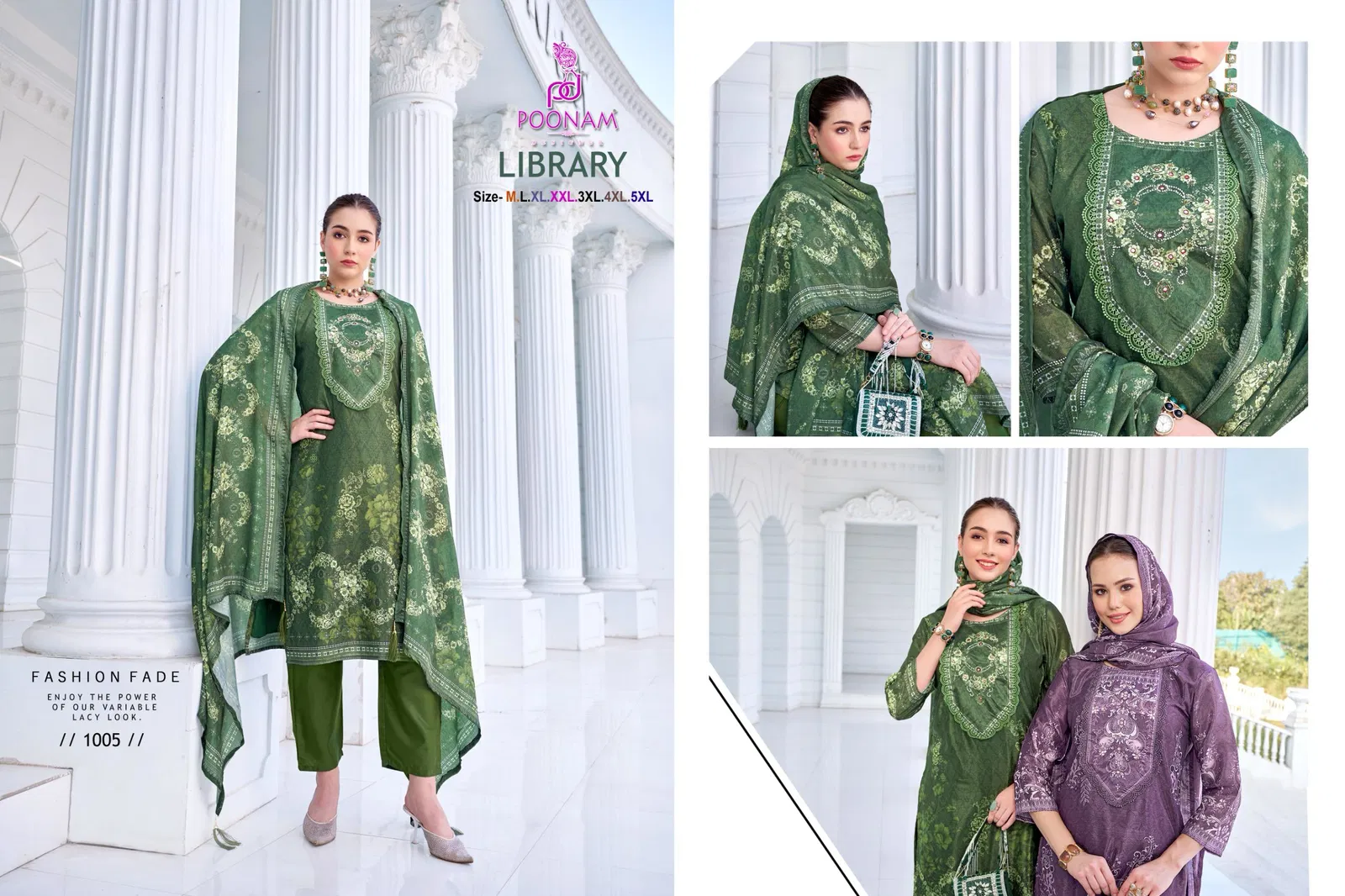 Library by Poonam Poly Crepe Kurti With Cotton Inner and Bottom Dupatta