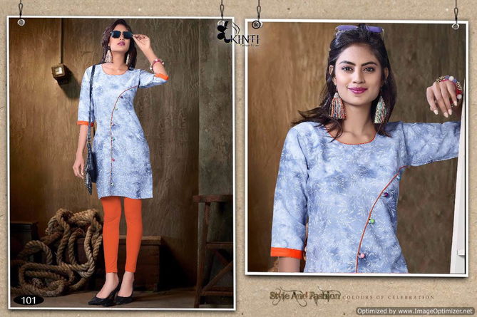 kinti ice cream Latest Designer Fancy Regular Denim Wear Kurtis Collection