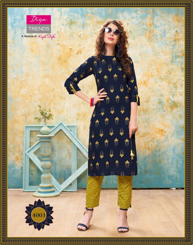 Forever 4 Latest Fancy Designer Ethnic Wear Rayon With fancy Embroidery Kurti With Bottom Collection
