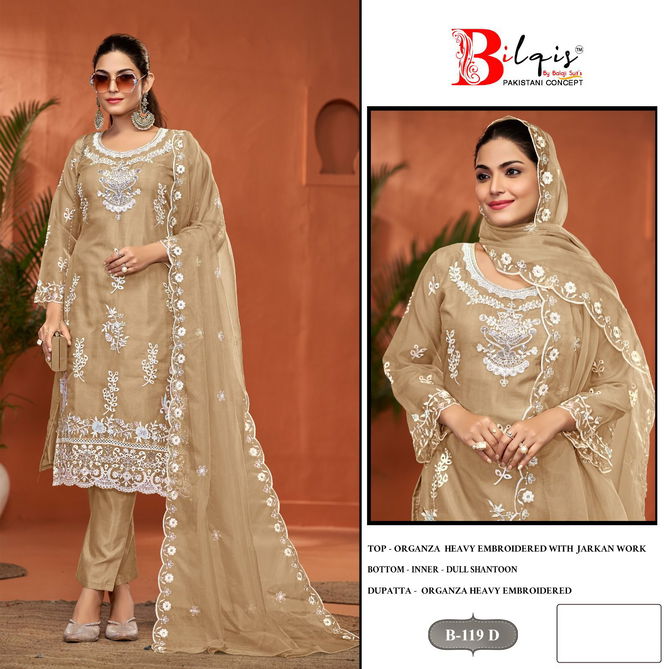 Bilqis B 119 A To D Organza Pakistani Suits Exporters In India