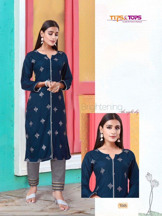 Tips & Tops Maisha Latest Designer Casual Wear Heavy Rayon Kurtis With Pant With Work Collection 