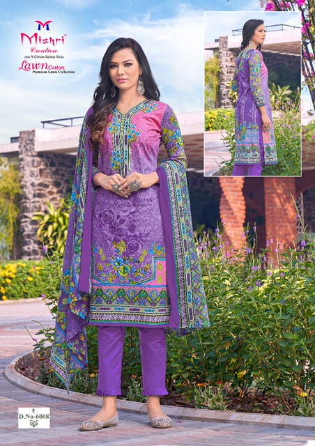 Mishri Lawn Cotton 6 Latest fancy Designer Casual Regular Wear Printed Cotton Karachi Dress Material Collection
