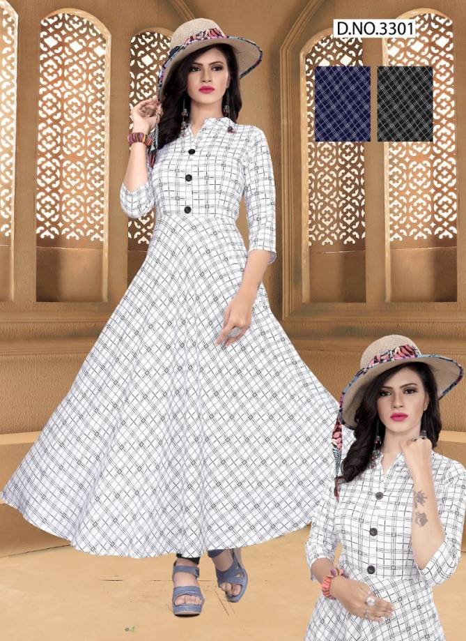 Bandhvi 3301 Latest Fancy Casual Wear Anarkali Style Rayon Printed Flair Style Kurti Collection