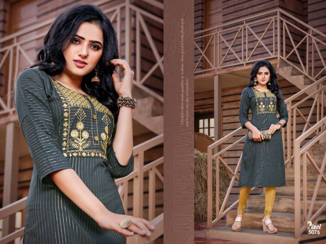 Pixel 5 Ethnic Wear Rayon Embroidery Heavy Designer Kurtis Collection
