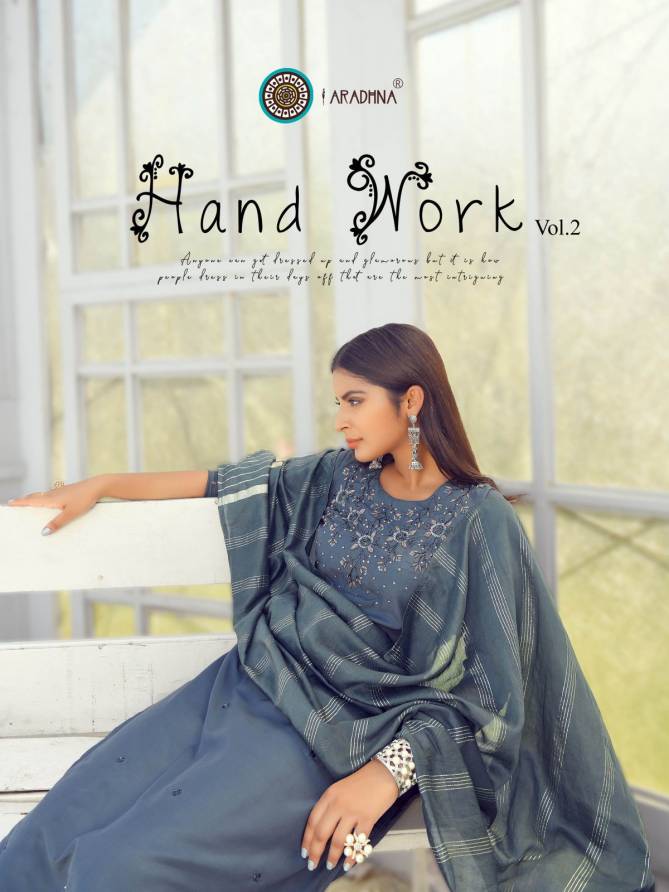 Aradhna Hand Work 2 Latest Designer Cotton Silk Festive Wear Ready Made Collection
