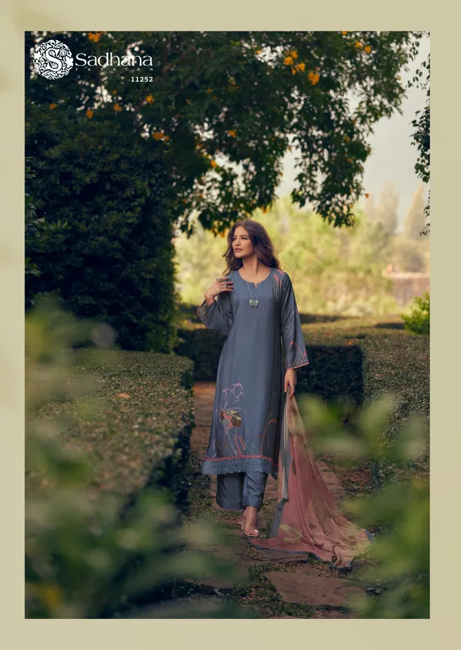 Zariya By Sadhana Shimmer Muslin Silk Digital Printed Dress Material Orders In India