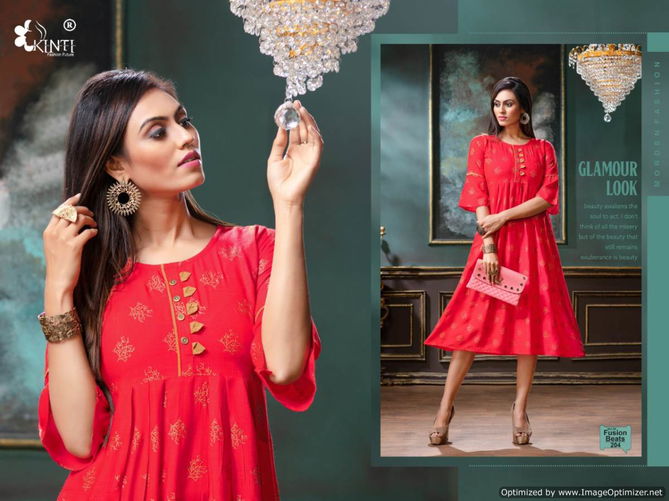 Kinti Fusion Beats Vol 2 Latest Golden Print Heavy Rayon Designer Kurtis Collection 