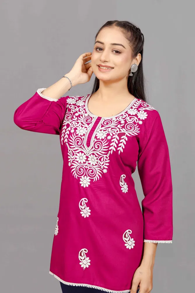 NSF Hello Rayon Chikankari Embroidery Ladies Top Wholesale Online