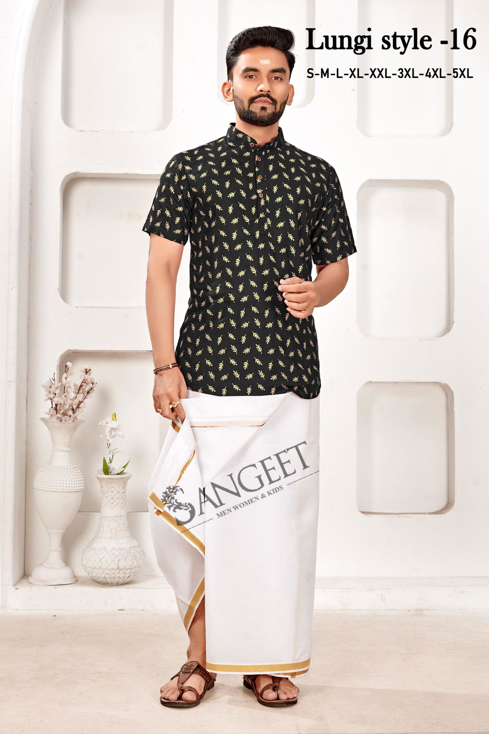 Sangeet Lungi Style Vol 16 Rayon Gold Printed Mens Shirts Wholesale Price