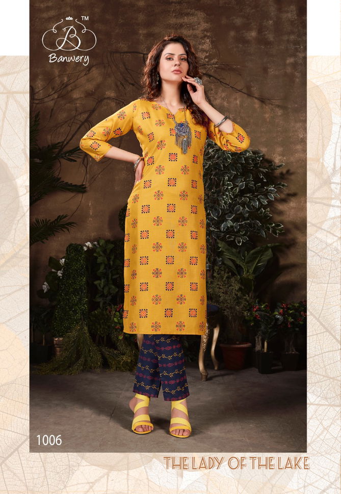 Banwery Bell Bottom Ethnic Wear Heavy Magic Slub with Guaranteed Foil Print in front and back Kurti With Bottom Collection