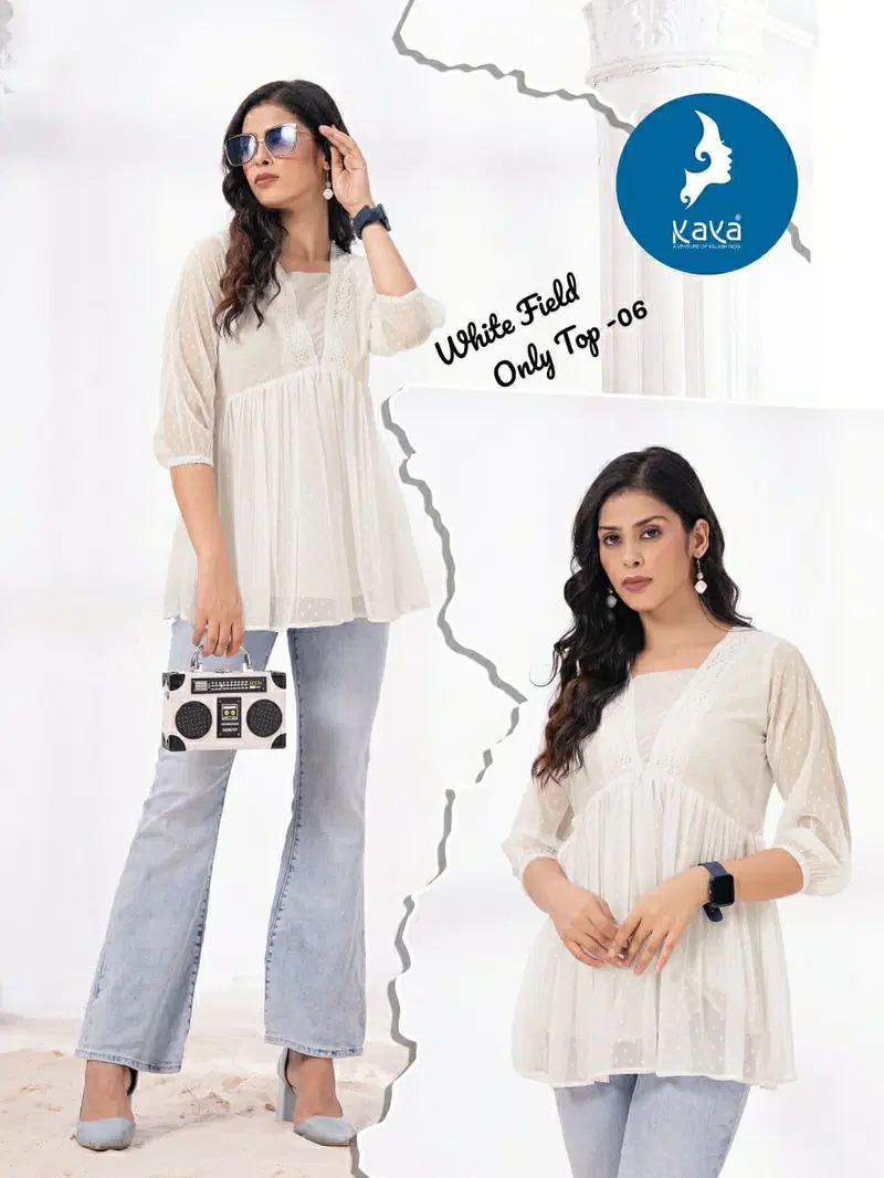 White Field By Kaya Georgette Butti Ladies Top Exporters In India