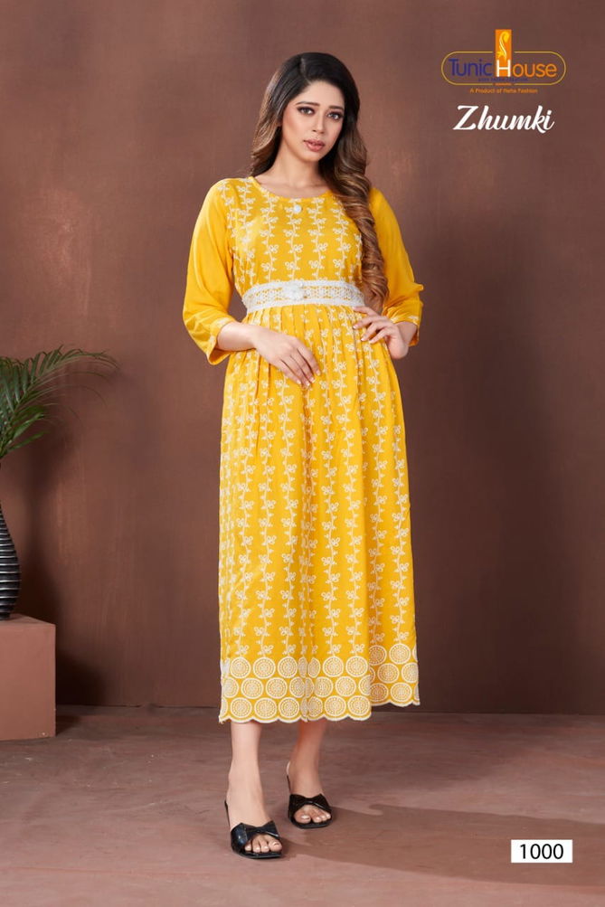 Tunic House Zhumki 1000 Ethnic Wear Lucknowi Work Wholesale Kurtis
