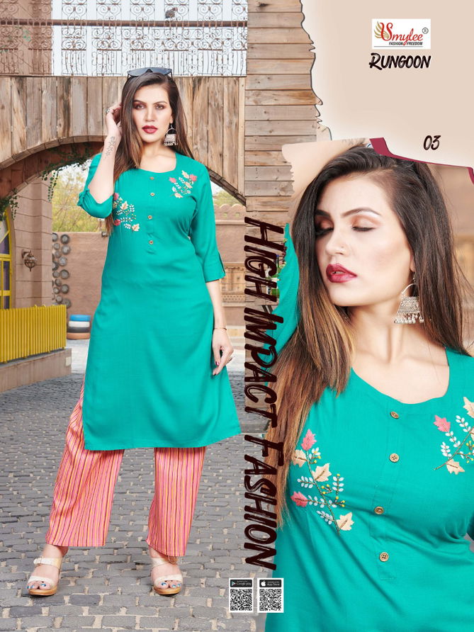 RUNG RUNGOON Fancy Regular wear Heavy plan Rayon With Hand Work Top With Palazzo Collection  