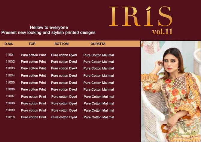 Iris 11 Latest Fancy Designer Casual Wear Cotton Karachi Dress Materials Collection
