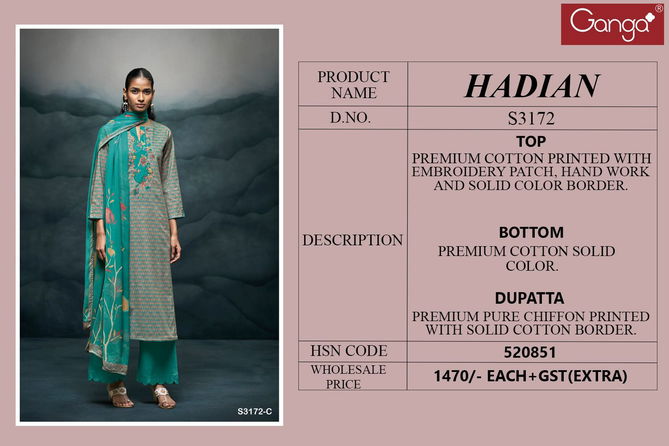 Hadian 3172 By Ganga Cotton Printed Dress Material Orders In India