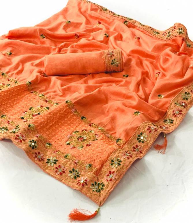 Rajyog Latest Fancy Silk Designer Wedding Wear Tread Color Work With Mirror Hand Work Saree Collection

