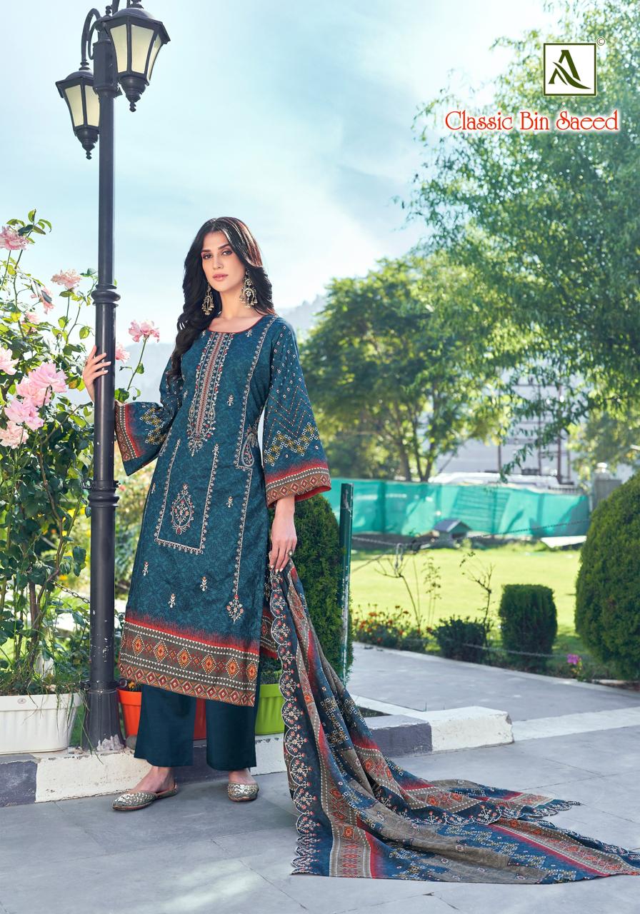 Classic Bin Saeed By Alok Suit Cambric Cotton Pakistani Printed Embroidery Dress Material Wholesale Online