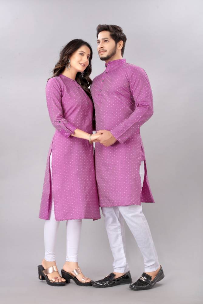 Sabella Latest Fancy Designer fancy Party Wear Couple Kurta Cotton Jacquard Couple Kurta Collection
