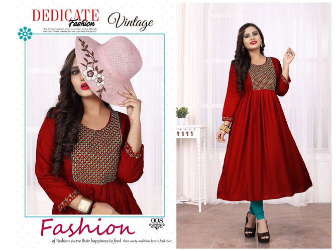 Aagya Vintage 2 Latest Fancy Ethnic Wear Designer Rayon Flair Kurti Collection
