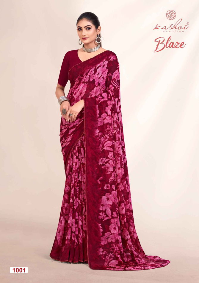 Blaze By Kashvi Swarovski Lace Pure Georgette Printed Sarees Wholesale Price In Surat