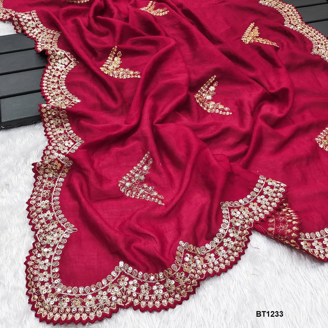 BT 1233 Pure Two Tone Vichitra Silk Embroidery Surat Saree Wholesale Market