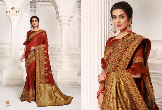 Kalista Dulhan Latest Designer Festive Wear Embroidery Worked Vichitra Silk Sarees Collection
