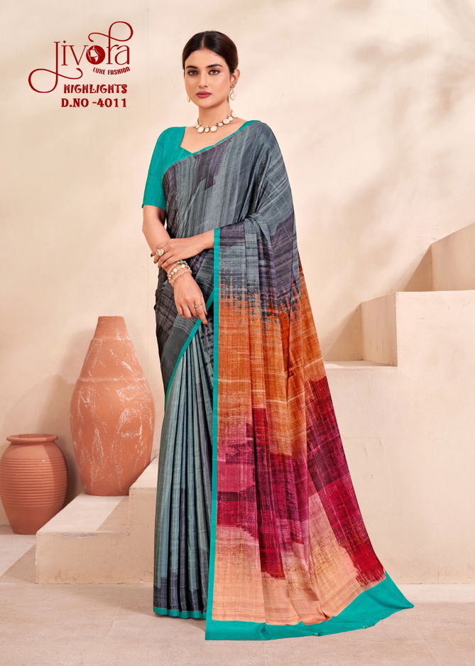 Highlight By Jivora Crepe Silk Printed Casual Wear Saree Suppliers In India