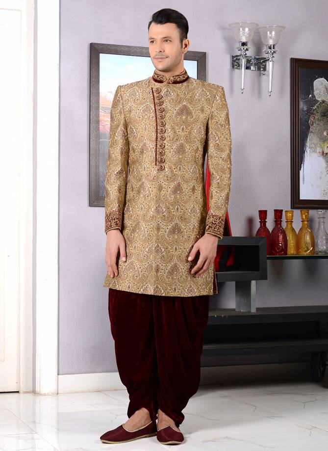 Latest Designer Wedding Skerwani Collection of Mens With Embroidery Work And Dhoti Pattern 