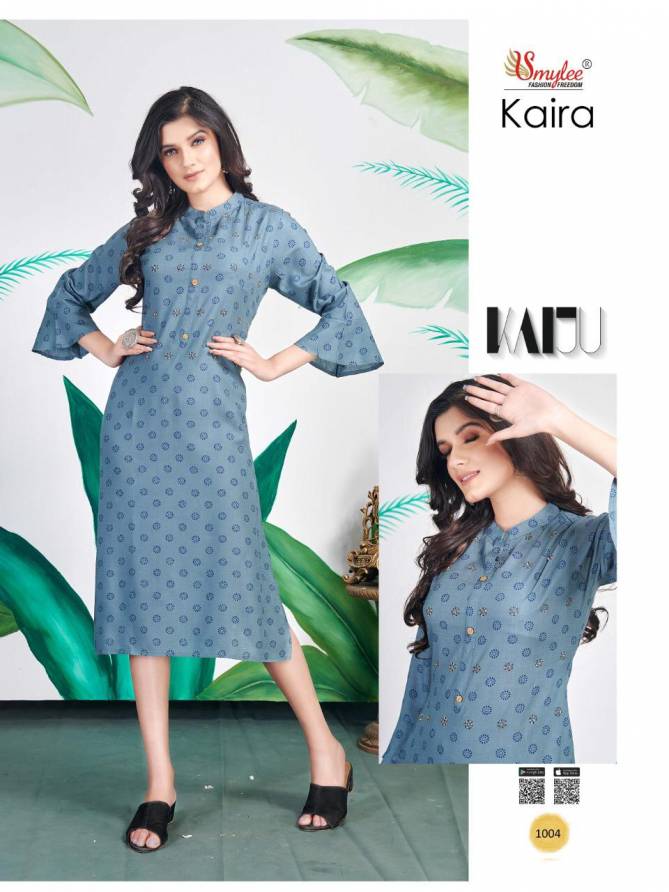 RUNG KAIRA Latest fancy Ethnic Regular Wear Heavy Print Rayon With Manual Handwork Kurti Collection