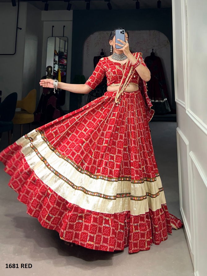 Aawiya 1681 Red Pure Rayon Printed Navratri Lehenga Choli Suppliers In India