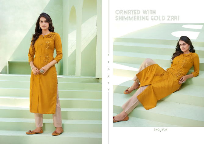 KALAROOP OCTAVIA VOL-7 Latest Fancy Festive Wear Lining Silk With Fancy Hand Work Kurtis With Bottom Collection