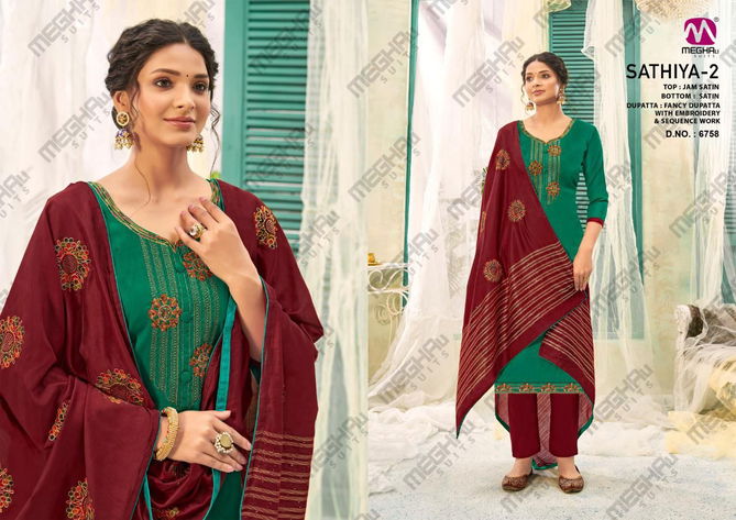 Meghali Sathiya 2 Jam Satin Designer Fancy Casual Wear Dress Material Collection