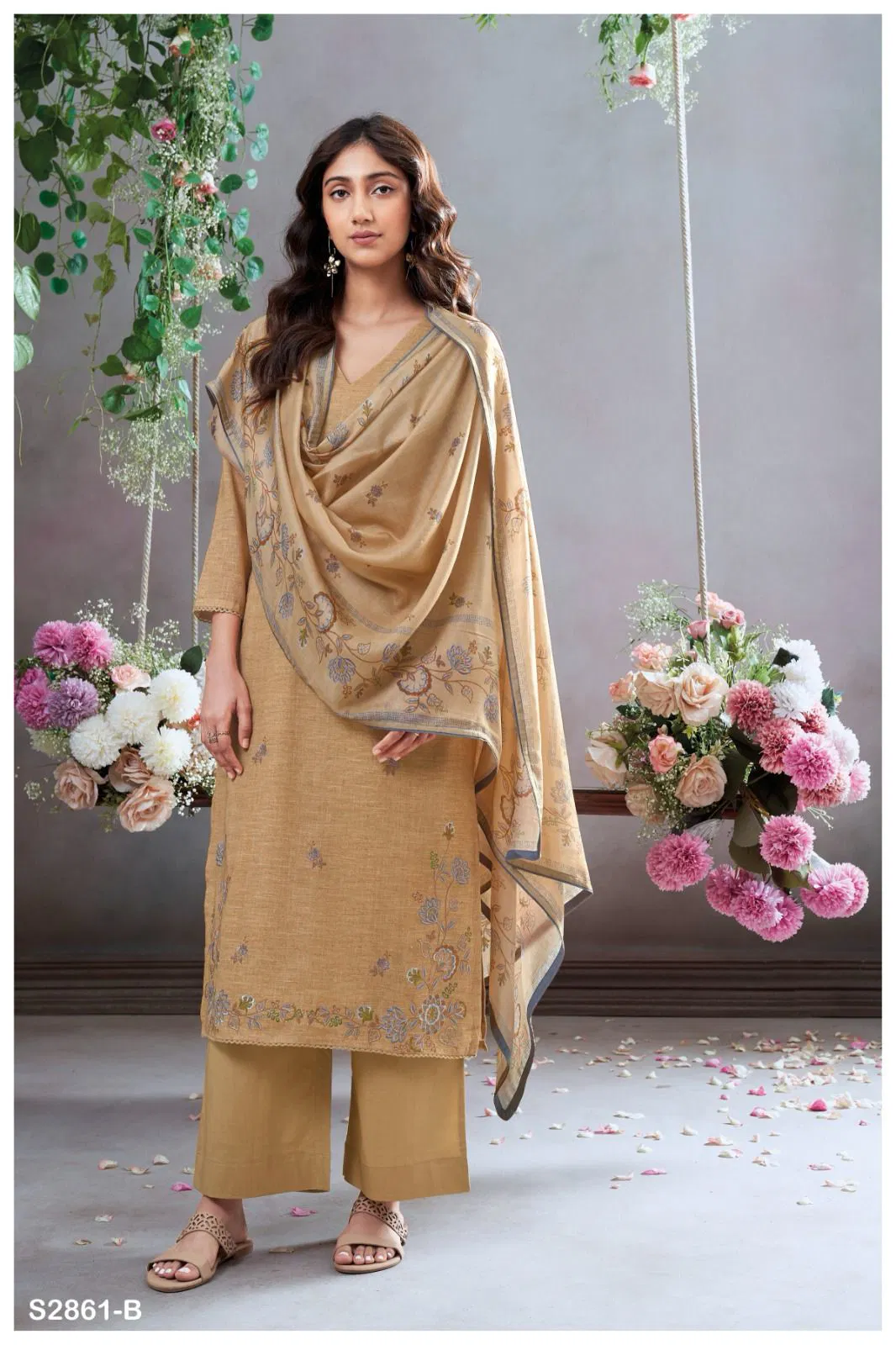 Sera 2861 By Ganga Cotton Linen Printed Dress Material Orders In India