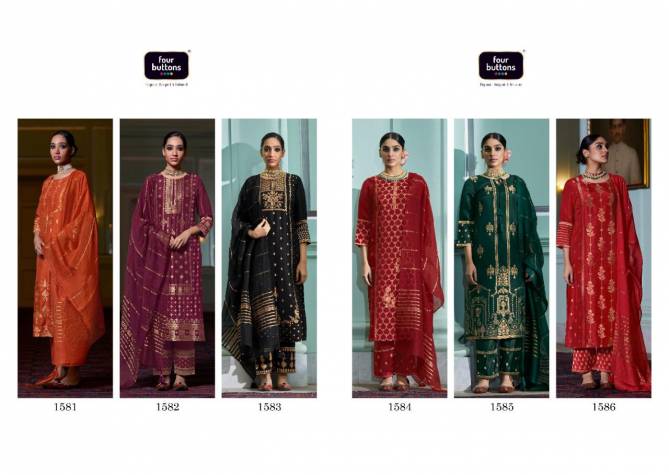 FOUR BUTTONS ROYALTY Latest Fancy Designer Jacquard Festive Wear Readymade Salwar Suit Collection
