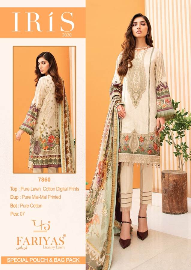 Fariyas Iris 2020 Latest Designer Pure Lawn Cotton Printed Karachi Dress Material Collection 