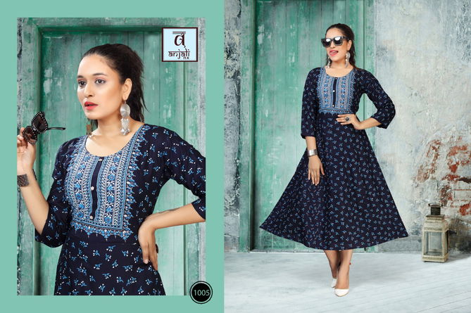 Anjali Libas Latest Regular Wear Rayon Printed Designer Kurtis Collection