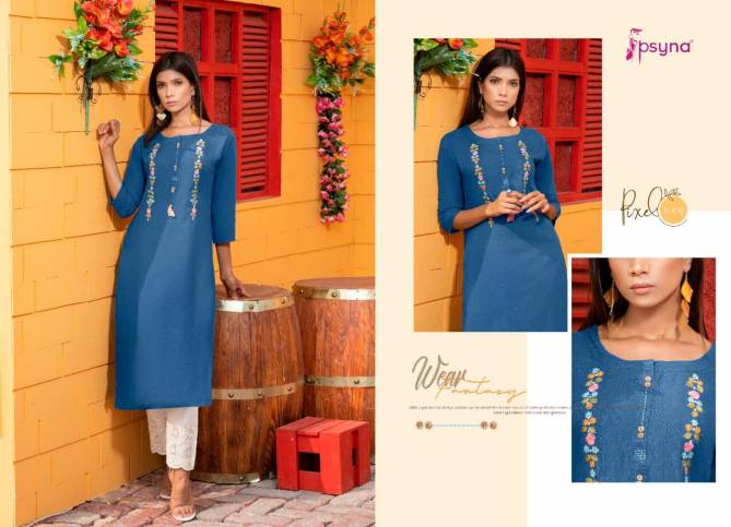 PSYNA PIXEL VOL-1 Latest Design Fancy Casual Wear Embroidery Kurtis with Handwork Rayon Collection