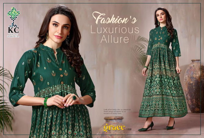 Kc Grace 12 Latest Fancy Designer Ethnic Rayon Printed Designer Long Kurti Collection
