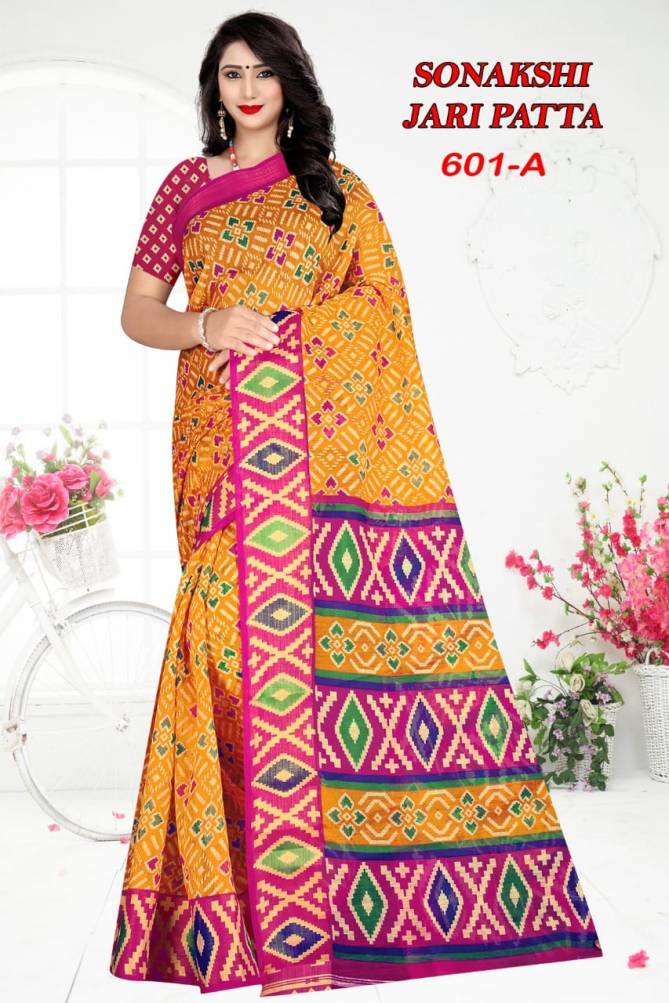 Sonakshi Jari Patta 601 Fancy Regular Wear Cotton Printed Designer Saree Collection