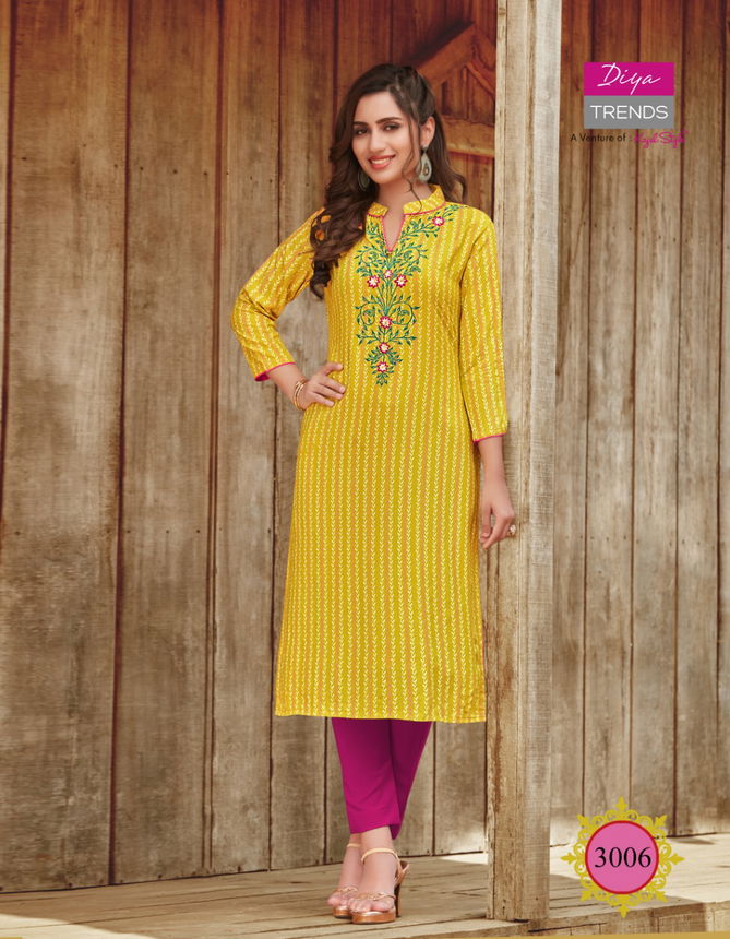 Victoria 3 Latest Fancy Designer Ethnic Wear Heavy Rayon Foil Print Designer Kurtis Collection
