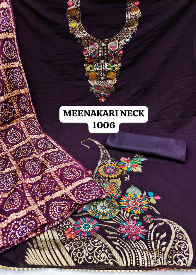 Meenakari Neck Daman By Rahul Nx Bandhani Printed Surat Dress Material Wholesale Market