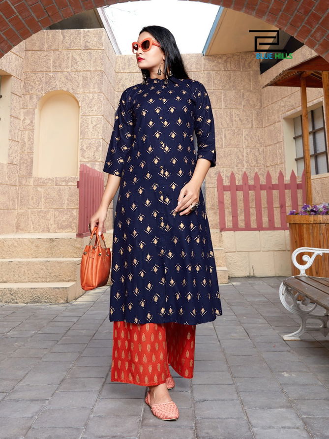 Blue Hills Style In Vol 3 New Golden Designer Printed Pure Rayon Kurtis Collection With Plazzo